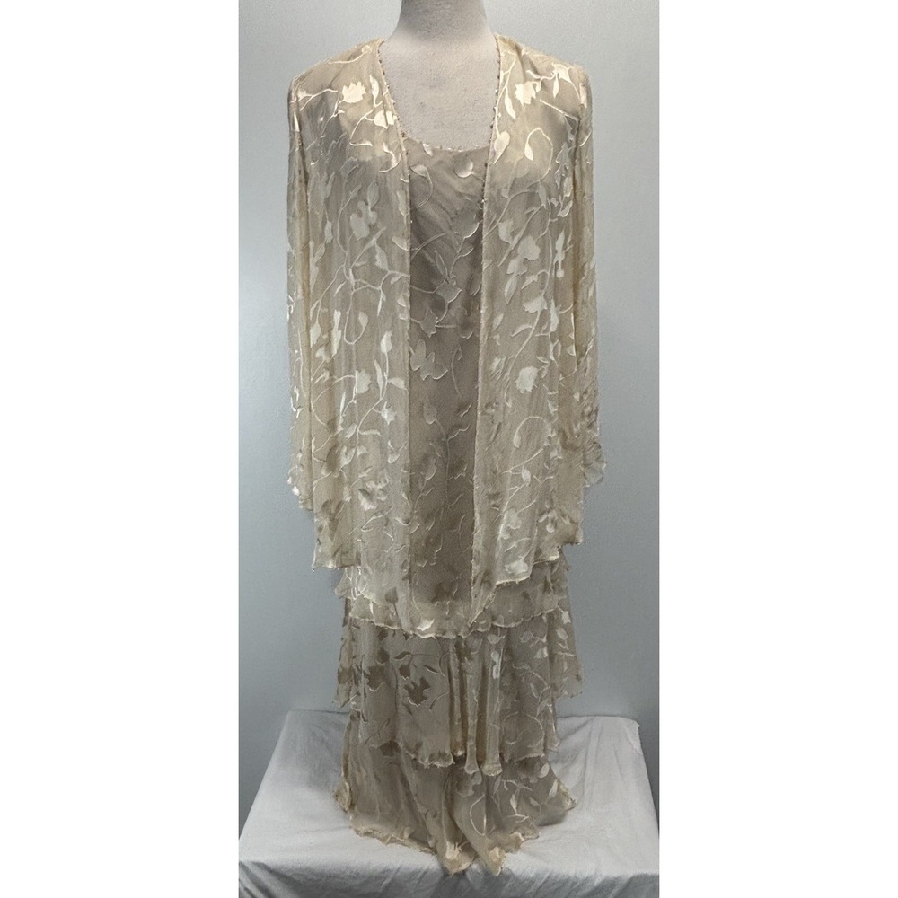 Vtg Y2K Cameron Blake 2 Pc Dress Set Sz 8 Ivory Silk Whimsigoth Ethereal Fairy